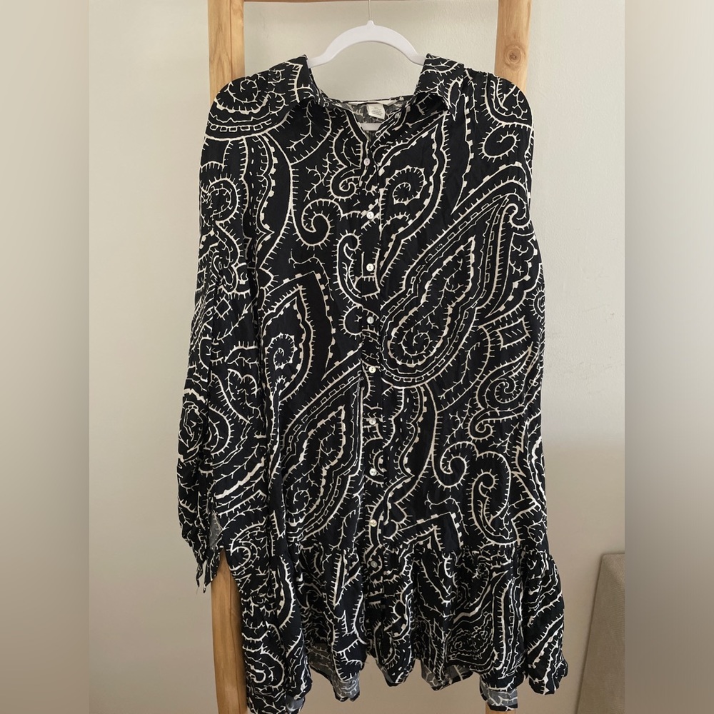H&M PAISLEY PRINT OVERSIZED SHIRT DRESS